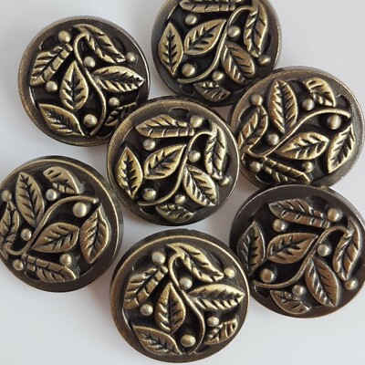 ANTIKE BRONZE METALLKNÖPFE - 22 mm, SCHAFT, STRICKJACKE, BLÄTTER, REBEN, GARTEN, UK