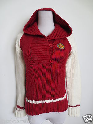 Pullover ONLY Kapuze XS S 34 pink rot weiß wie handgestrickt /IP5