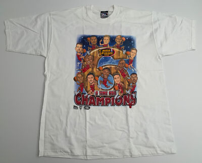 Vtg Chicago Bulls T Shirt Caricatures 6 Time Champions Deadstock Pro Player New