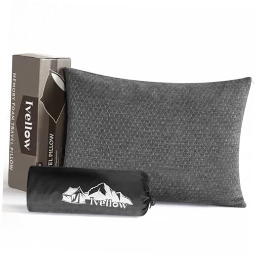 Memory Foam Travel Pillow Compressible Camping Pillow S-12 Inchx16 Inch Grey