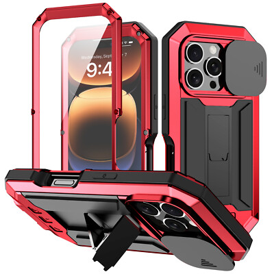 Aluminum Gorilla Glass Metal Shockproof Case Cover For iPhone 16 15 14 Pro Max