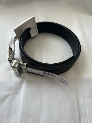 Michael Kors Reversible Logo Belt Black Signature Leather Silver Buckle Small Reversible Logo Embossed Leather Buckle Belt in BLK/BROWN  main image 3