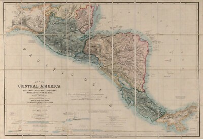 16'' x 24'' Map 1850 Central America Including The States of Guatemala, Salvador