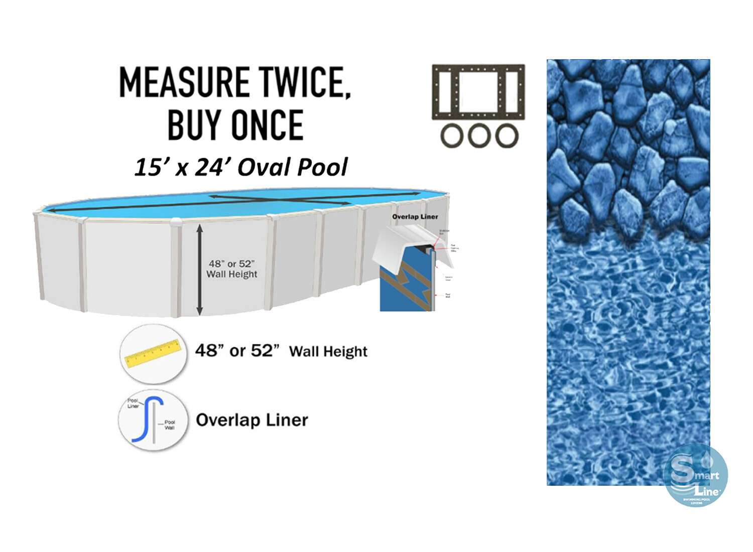 Smartline 15 x 24 oval 48 52 wall height swimming pool overlap