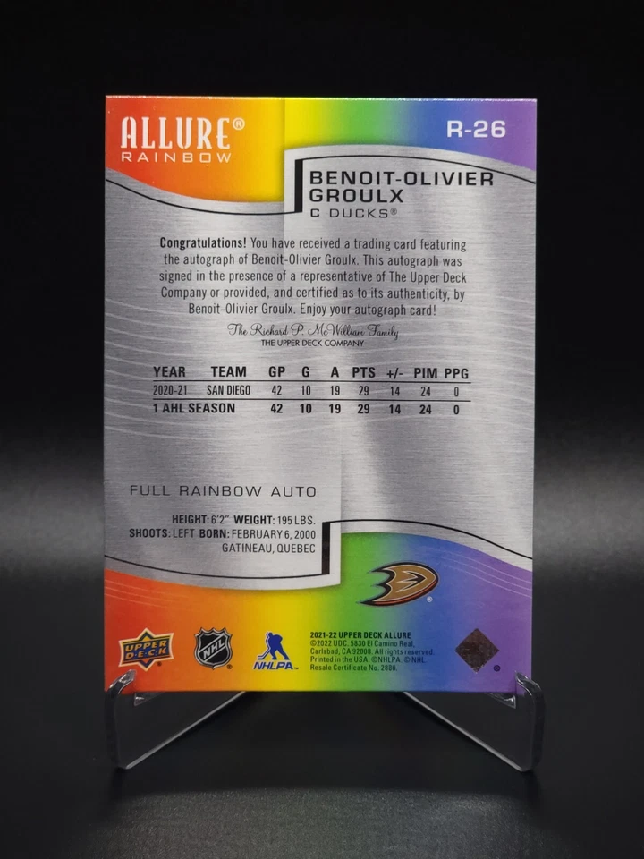 Benoit-Olivier Groulx 2021-22 Upper Deck Allure #R-26 Full Rainbow Auto Rookie - Image 2 of 4