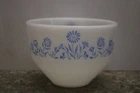 Vintage Federal Glass Co. Milk Glass Mixing Bowl Blue Daisy   1 1/2 Quart