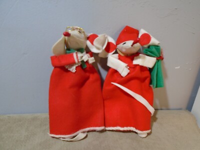 SET OF 2 VINTAGE HANDMADE CHRISTMAS MOUSE 5  ORNAMENTS UNBRANDED JAPAN (CB3686)