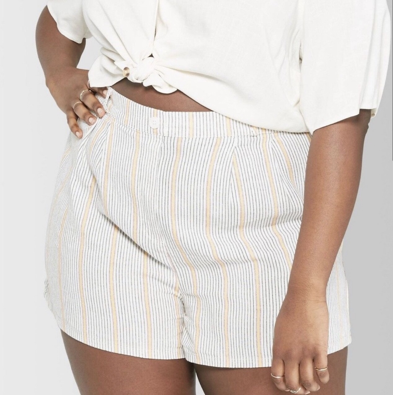 New Woman's Wild Fable White Striped Linen High Waisted Shorts (2X) E. |  eBay