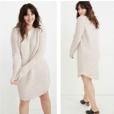 Madewell Curved-Hem Knit Sweater Dress Small Donegal Pearl speckle Wool Cozy