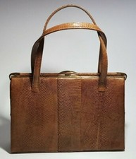 BORSA KELLY VINTAGE ANNI 50 HIGBEE PELLE DI LUCERTOLA MARRONE EFFETTO PELLE MADE IN ENGLAND