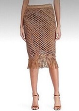 Polo Ralph Lauren Brown 100 Suede Fringed Midi Pencil Skirt Sz 14 NWT 998