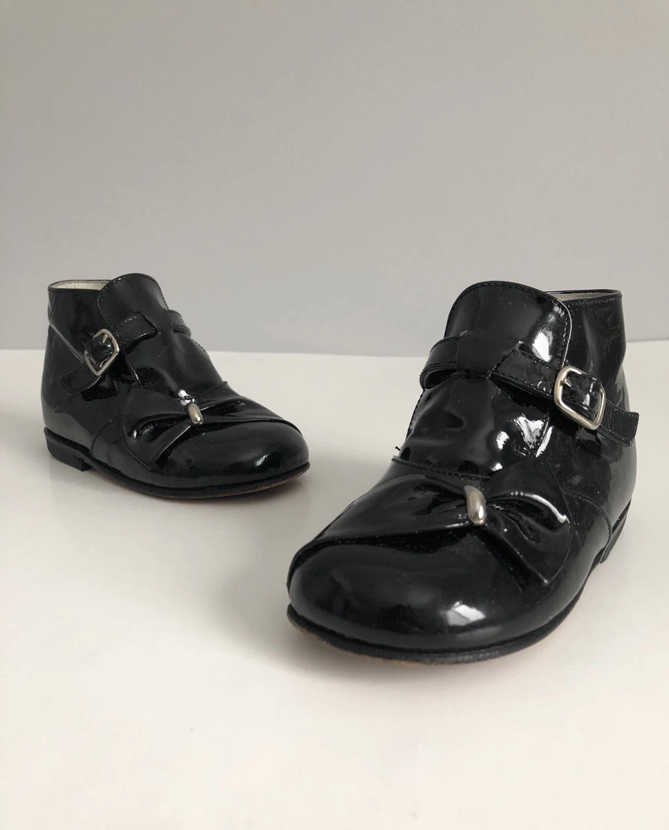 Armani toddler Baby Kids Infant Black patent Leather Bows Boots shoes 22 Or 5