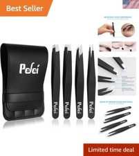 Pefei Tweezers Set - Professional Stainless Steel Tweezers for Eyebrows - Great