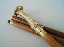 Vintage Brass Handle Victorian Wooden Walking Stick Long Knob Cane Handmade Gift