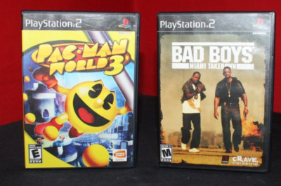 Sony PlayStation 2 Game Lot 2 Completed Pac Man World 3, Bad Boys Miami Takedown