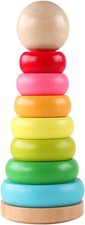 Stacking Rings Toy Wooden Rainbow Stacker Toddler Learning Toys for 18...