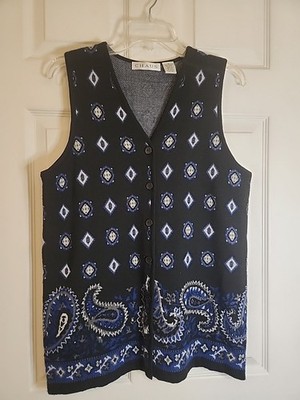 Chaus wool acrylic Button front sweater vest paisley Blue women's size Small - S