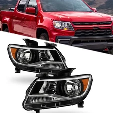 Headlights Assembly For Chevy Colorado 2015-2022 Pair LH+RH Halogen Type Black