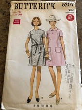    1969 BUTTERICK 5207 - LADIES TWO STYLE ABOVE KNEE RETRO DRESS PATTERN 16 CC