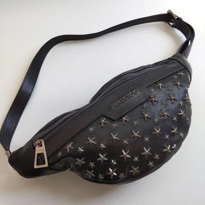 Sac ceinture en cuir Jimmy Choo Derry Star Stud noir argent unisexe sac à... - Photo 1/4