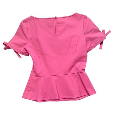 Chic Christian Dior Candy Pink Peplum Short Sleeve Bows Top Kawaii Glamour 4