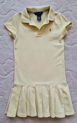Ralph Lauren Mädchen Polokleid Kleid mit Falten-Partie - Gr. XS (6 Jahre) - Gelb