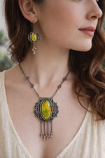 Flower Necklace Earring Set Jewelry Set Bridal Jewelry  Purple Floral Vintage