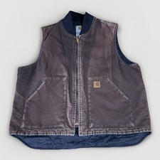 Vintage Carhartt V02 DKB brown work wear vest quilted lined arctic faded XL