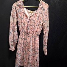 Princess Vera Wang Peasant Flowy Pink Floral Long Sleeve Dress Size M Junior EUC