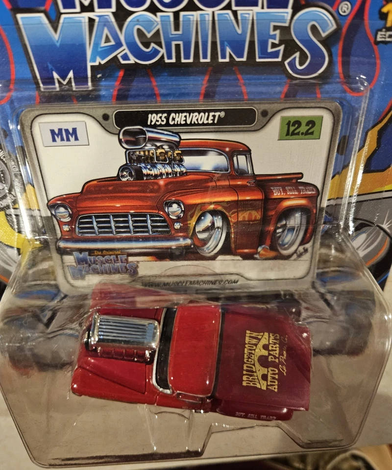 MUSCLE MACHINES 1955 CHEVY PICKUP BRIDGETOWN AUTO TRUCK RED 1/64  55 CHEVROLET - Image 4 of 4