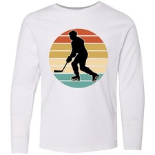 Inktastic Hockey Player Retro Sunset Youth Long Sleeve T-Shirt Team Coach Tee