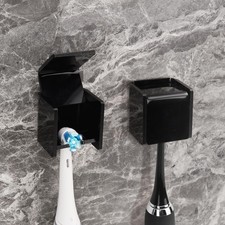 2 PCS Toothbrush Holder Wall Mounted with Cover for Bathroom, Self Adhesive T...