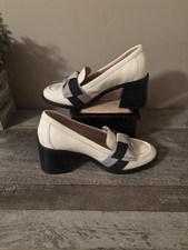 KATE SPADE LEANDRA HEELED Loafer PUMP W/ Bow BLACK WHITE SIZE 6B