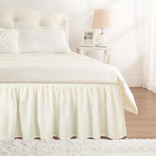 RIMELA Cream Bed Skirt Wrap Around Elastic Dust Ruffles Solid Color Wrinkle a...