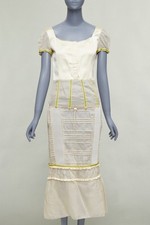 rare MIU MIU 1999 Runway beige technical patchwork satin neon trim dress IT44 L