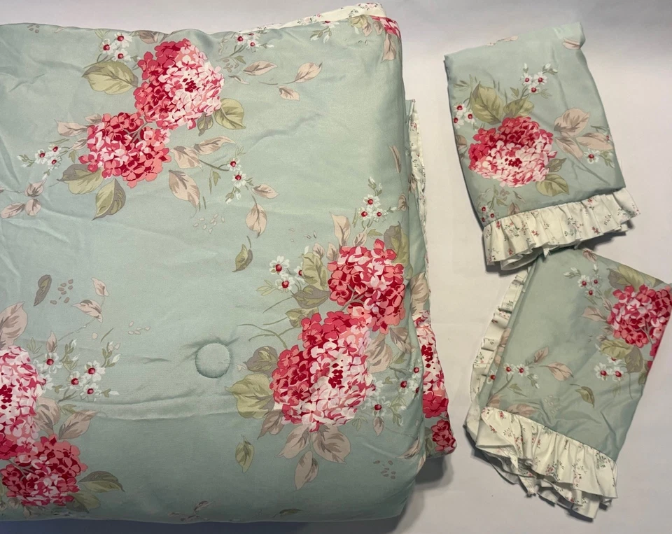 Edredón Completo Simply Shabby Chic Belle Hortensia 2 Fundas Usado en Excelente Condición Azul Blanco Rosa Foto 2 de 4