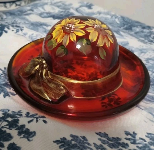 Fenton Art Glass Ruby Red Hat. Ladies Red Hat Society 100 years 2005