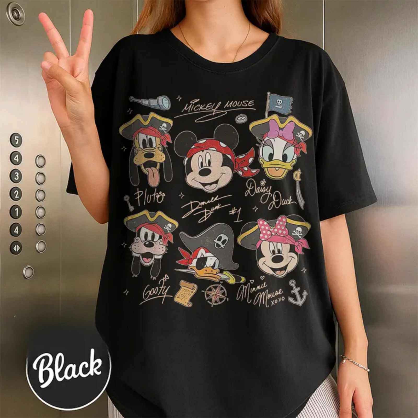 Vintage Disney Pirate Shirt, Mickey & Friends Pirate Signature Crew Tee