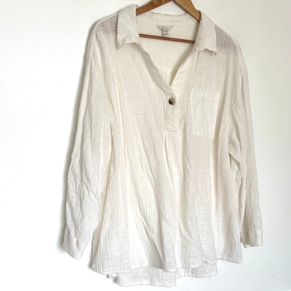 Túnica Cato para mujer talla 22/24W blanca algodón texturizado manga larga bolsillo Foto 2 de 4