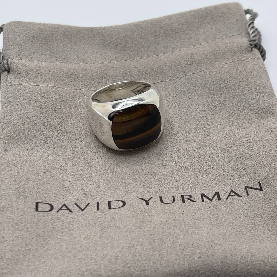 Anillo David Yurman Plata Esterlina Piedra Exótica Ojo de Tigre Sello Talla 9 Foto 3 de 4