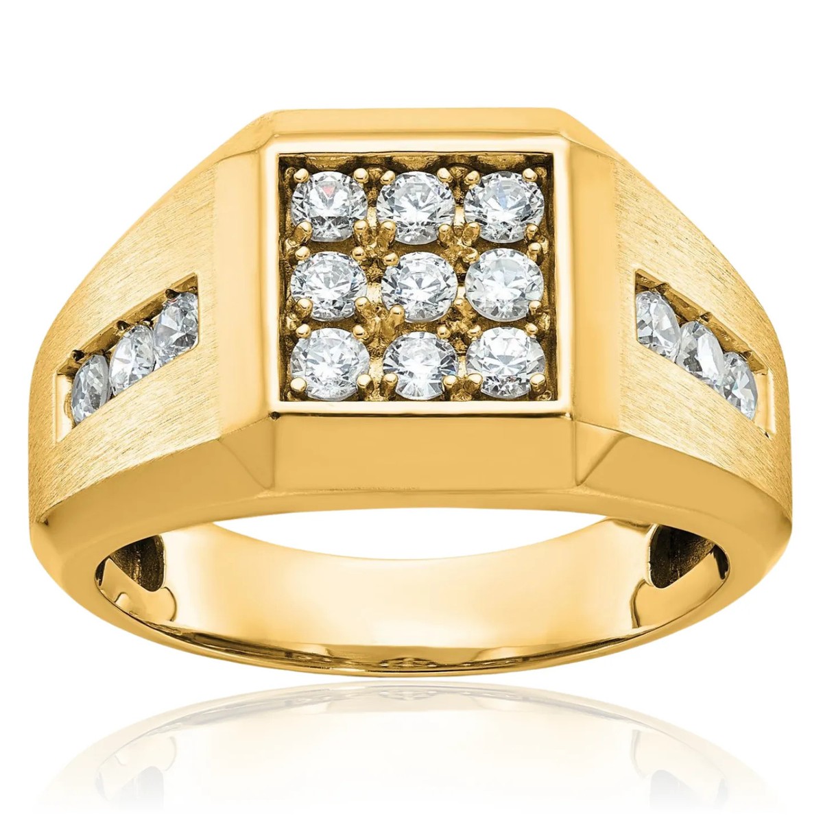 10K Solid Yellow Gold Mens Diamond Square Statement Ring