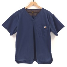 Carhartt Men's Scrub Top Medium Navy Blue Ripstop Utility Workwear