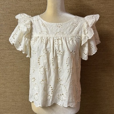 Industry Republic Clothing Top Womens XS Ivory Eyelet Double Ruffle Sleeve