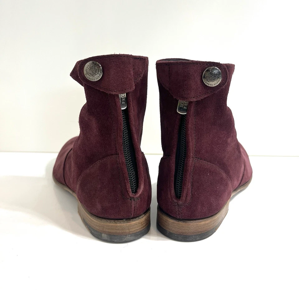 Botas de tornozelo Alberto Fasciani couro camurça tamanho 36 EUA 6 Bergundy Steampunk Western - Imagem 2 de 4