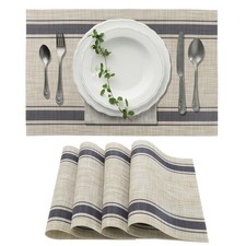 4 Pièces Sets de Table à Rayures Doubles pour Cuisine Salle à Manger, Bleu