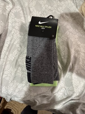 Nike Men's Multiplier Crew Socks 2-Pack Size L  Grey Volt SX7557-908 NWT