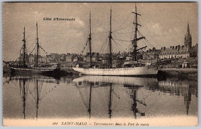 Antique Postcard Emerald Coast Schooners Saint-malo, Fr 1910s
