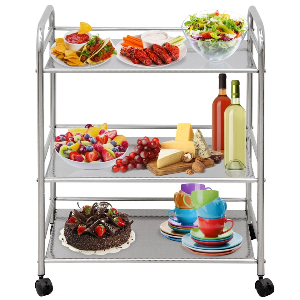 Edelstahl Küchenwagen 3 Etagen 60x35x77 cm Servierwagen Küche Rollwagen Bad - Bild 2 von 4