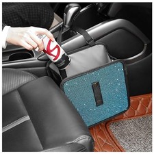 Foldable Trash Cans with Rhinestone, Bling Car Bin for Seat Organizer Blue