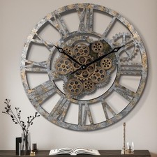 Lafocuse 23 Inch Wooden Real Moving Gears Wall Clock Bronze,Large Oversized... 